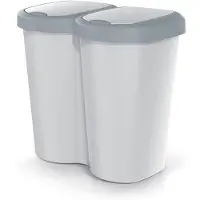 Prosperplast Abfallkorb Compacta B Duo grau/aschgrau Fassungsvermögen 40L ein Fach zwei Deckel Wandmontage NDBS40-429U_427C