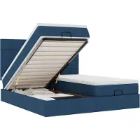 Syfax Ottoman-Bett mit Matratzen & LEDs Blau 160x200 cm Stoff