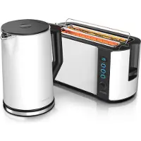Arendo Frühstücksset, 1,5L Wasserkocher, Langschlitz Toaster 4-Scheiben, Weiß