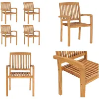 vidaXL Stapelbare Gartenstühle 4 Stk. Massivholz Teak - Gartenstuhl - Gartenstühle - Holzstuhl - Holzstühle