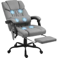 Vinsetto Massage-Bürostuhl mit Fußstütze, ergonomischer Bürostuhl, höhenverstellbar, verstellbare Rückenlehne und kabelgebundene Fernbedienung, grauer Kunstlederbezug