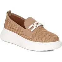 Artiker Beige Naturleder Slipper für Frühling/Sommer mit Plateausohle 5 cm und metallener Kette
