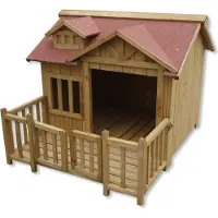 Wiltec Luxus XL Hundehütte 93,5 x 77,5 x 70 cm, braun, Hundehaus aus Holz mit Veranda, Hundehöhle Outdoor für Balkon Garten Terrasse
