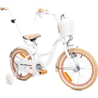Sun baby Flower Bike Kinderfahrrad für Mädchen 16 Zoll, ab 4 Jahre, mit Stützrädern, abnehmbarer Schubstange, Korb, Klingel, Rücktrittbremse & V-Brake