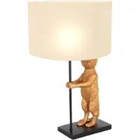 Steinhauer Tischleuchte Animaux 1-flammig Mattschwarz mit goldenen Details und weißem Schirm 30x30cm