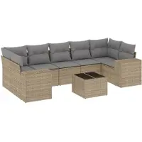 vidaXL 8-tlg. Garten-Sofagarnitur mit Kissen Beige Poly Rattan