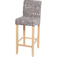 Mendler Barhocker MCW-C33, Barstuhl Tresenhocker, Holz MVG- Schriftzug, grau, helle Beine, Stoff/Textil