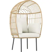Outsunny Rattansessel Ei-Förmig mit abnehmbarem Kissen, Polster, übergroße Outdoor Sessel aus Rattan, für Garten Balkon, Veranda, Terrasse Beige