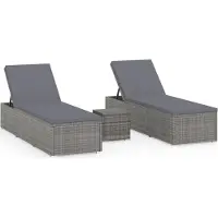 Syfax 3-tlg. Garten-Sonnenliegen mit Teetisch Poly Rattan Grau