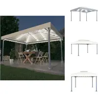 vidaXL Pavillon mit LED-Lichterkette 400x300 cm Cremeweiß Aluminium - Pavillons & Partyzelte