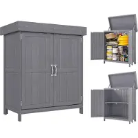 Outsunny Geräteschrank Geräteschuppen Holzschrank 2 Fächer Tannenholz Grau