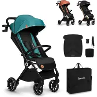 Lionelo Cloe Zusammenklappbarer Kinderwagen bis zu 22 kg, Verstellbare Rückenlehne Schlaffunktion, 5-Punkt-Gurt Große Schwenkräder Moskitonetz Grün