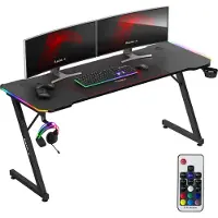 Huzaro Hero 4.8 RGB | LED Gaming PC Tisch Schreibtisch | Inklusive Mauspad | Kopfhörerhaken Getränkehalter | Kabelorganisator | 160x60cm | Schwarz