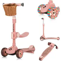 Lionelo Franky 2in1 Kinder Laufrad bis 20 kg Balance Roller bis 50 kg Höhenverstellbar, LED-Räder, rutschfestes Trittbrett, Korb Pink