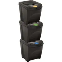 The Living Store Stapelbare Mülleimer 3 Stk. Anthrazit 75 L