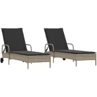 vidaXL Sonnenliegen mit Auflagen 2 Stk. Hellgrau Poly Rattan