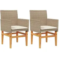 Syfax Gartenstühle mit Kissen 2 Stk. Beige Poly Rattan Massivholz