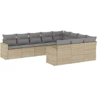 vidaXL 10-tlg. Garten-Sofagarnitur mit Kissen Beige Poly Rattan