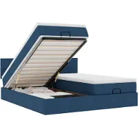 Syfax Ottoman-Bett mit Matratzen & LEDs Blau 160x200 cm Stoff