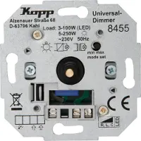Kopp Universal Druckwechsel-Dimmer 8455 Sockel für LED 3-100 Watt, Glühlampen 10-250 W
