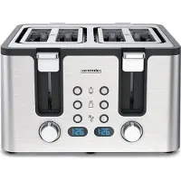 Arendo Toaster, 4 kurze Schlitze, für 4 Scheiben, 1750 W, Automatik, Edelstahl, Wärmeisolierendes Doppelwandgehäuse