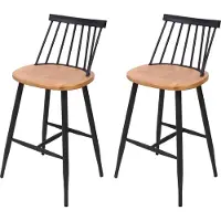 Mendler 2er-Set Barhocker HWC-G69, Tresenhocker Barstuhl, Massivholz Retro Design Metall Fußablage Gastronomie naturfarben
