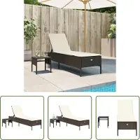 The Living Store Sonnenliege mit Tisch und Auflage Braun Poly Rattan