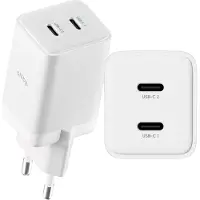 Allity Ladegerät mit zwei USB-C-Anschlüssen, 45W, Netzteil, GaN, leistungsstark, schnell, für Laptop, Smartphone und Tablet, weiß