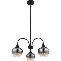 Globo Lighting Hängeleuchte Metall schwarz matt, Glas rauchfarben, klar verlaufend, Kabel Textil schwarz, Höhe kürzbar, ø: 550mm, H: 1200mm, exkl. 3x E27 40W 230V