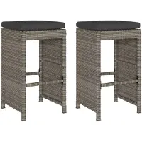 vidaXL Garten-Barhocker mit Kissen 2 Stk. Grau Poly Rattan