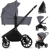 Lionelo Kombikinderwagen Mika Plus 2in1 bis 38 Monate (22kg), XXL-Verdeck mit UPF50+, 3-stufige Verstellung des Elterngriffs - Grey Stone