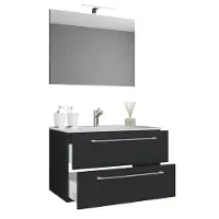 VCM 3-tlg. Waschplatz Waschtisch | Waschbecken Unterschrank Breite 60 cm | Badmöbel Set hängend mit einer Schublade Spiegel | Badinos