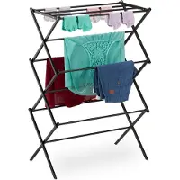 Relaxdays Wäscheständer klappbar, 11 Stangen, 6 Ebenen, HBT: 105x73x37 cm, Wäscheturm, Metall Wäschegestell, schwarz