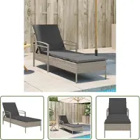 The Living Store Sonnenliege mit Auflage Hellgrau 63x200x81 cm Poly Rattan