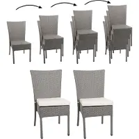 Mendler 2er-Set Poly-Rattan Stuhl MCW-G19, Balkonstuhl Gartenstuhl, stapelbar grau, Kissen creme