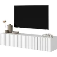 Selsey Telire TV-Lowboard hängend Weiß Lamellenfronten 140 cm