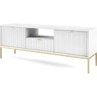 Selsey TV-Element Vellore - Fernsehschrank, Weiß mit geriffelten Fronten und goldenen Metallbeinen, 154 cm