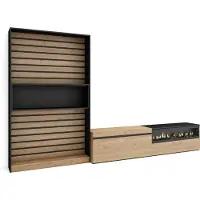 Skraut Home Wohnwand Wohnzimmer, 310x35x186cm, Für TV-Geräte bis zu 80", Elektrokamin, Eiche und Schwarz