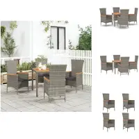 vidaXL 5-tlg. Garten-Essgruppe mit Kissen Grau Poly Rattan - Gartenstühle