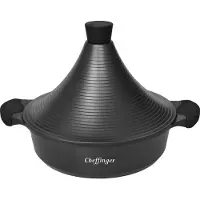 Cheffinger Aluguss Tajine Tagine Ø28cm Induktion Silikongriffe Gartopf Dampfgarer Bräter schwarz