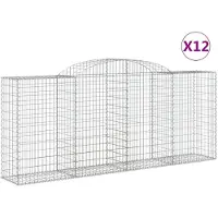 vidaXL Gabionen mit Hochbogen 12 Stk 300x50x120/140cm Verzinktes Eisen