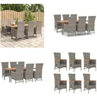 vidaXL 7 tlg. Garten Essgruppe mit Kissen Grau Poly Rattan - Garten Essgruppe - Garten Essgruppen - Essgruppe - Essgruppe Terrasse