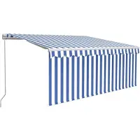 vidaXL Markise Manuell Einziehbar mit Rollo LED 3,5x2,5m Blau Weiß
