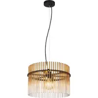 Globo Lighting Hängeleuchte Metall schwarz matt, Glasstäbe amber, klar verlaufend, Kabel PVC schwarz, Höhe kürzbar, ø: 400mm, H: 1500mm, exkl. 1x E27 60W 230V