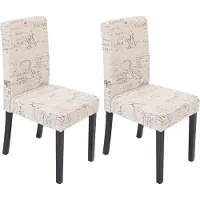 Mendler 2er-Set Esszimmerstuhl Stuhl Küchenstuhl Littau Textil mit Schriftzug, creme, dunkle Beine