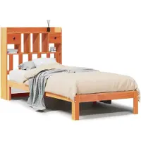 Syfax Massivholzbett mit Regal ohne Matratze Wachsbraun 75x190 cm
