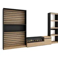 Skraut Home Wohnwand Wohnzimmer, 320x35x186cm, Elektrokamin, Eiche und Schwarz