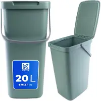 Kadax Abfallbehälter mit Deckel und Griff, Abfalleimer aus Plastik, Mülleimer für die Mülltrennung (Grün, 20L)
