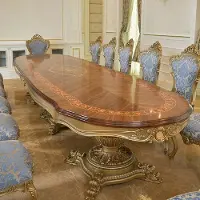 Casa Padrino Luxus Barock Esstisch Braun Intarsien / Gold 420 cm - Barock Möbel - Italy