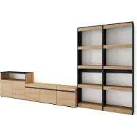 Skraut Home Wohnwand Wohnzimmer, 370x35x186cm, Für TV-Geräte bis zu 65", Wohnzimmer Möbel, Eiche und Schwarz